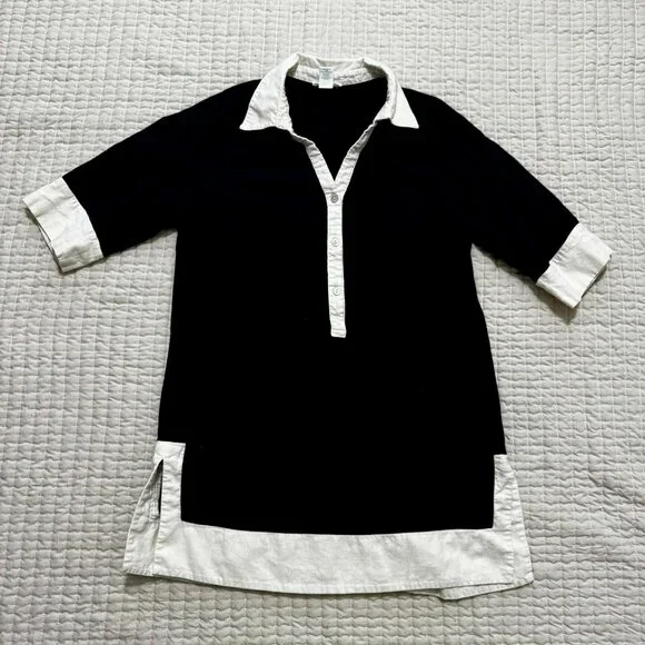 Cynthia Rowley Contrast Trim Linen Dress Navy White Size Large - Picture 2 of 6